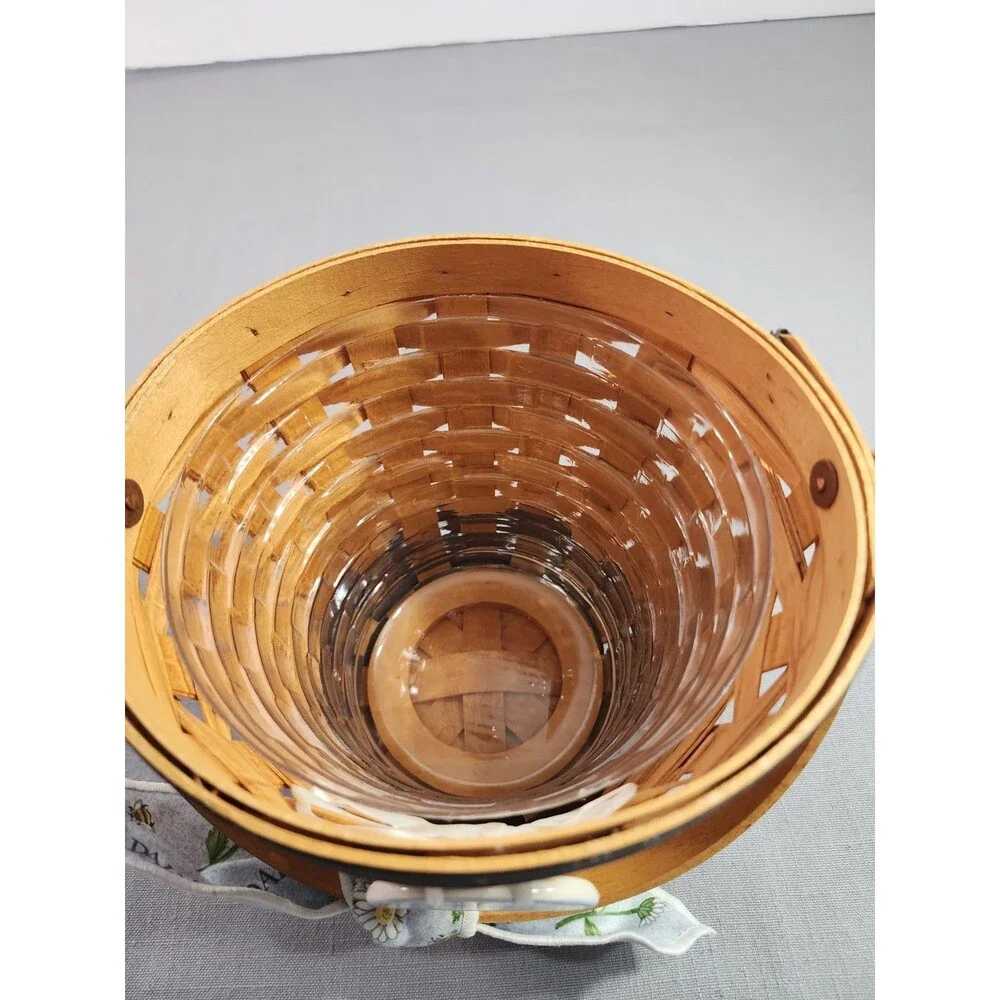 Longaberger 1999 Daisy Basket Handwoven with Fabric Pumpkin Lid & Handle Decor